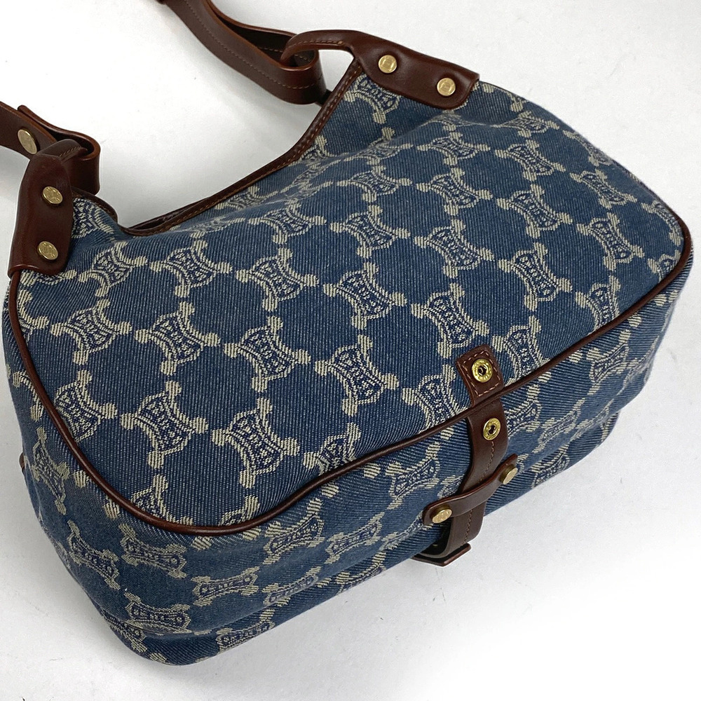 Celine Brown Paris Bag Macadam Denim Blue Shoulder